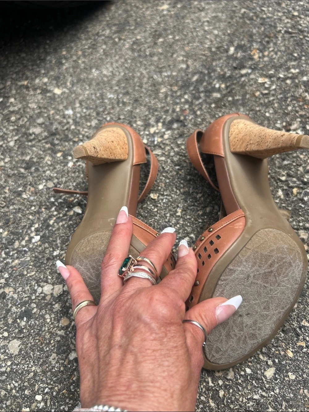 Kenneth Cole Reaction Brown Studded T-Strap Heeled Sandals